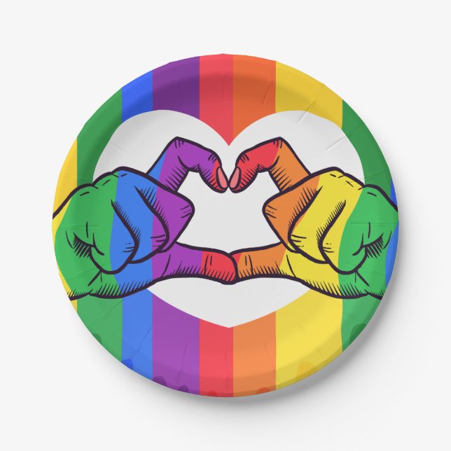 LGBTQ Rainbow Pride Heart Hands Pappteller (Vorderseite)