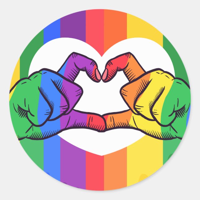 LGBTQ Rainbow Pride Liebe Hands Runder Aufkleber (Vorderseite)
