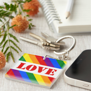LGBTQ+-Rainbow-quadratische Liebe für den Monat Pr Schlüsselanhänger