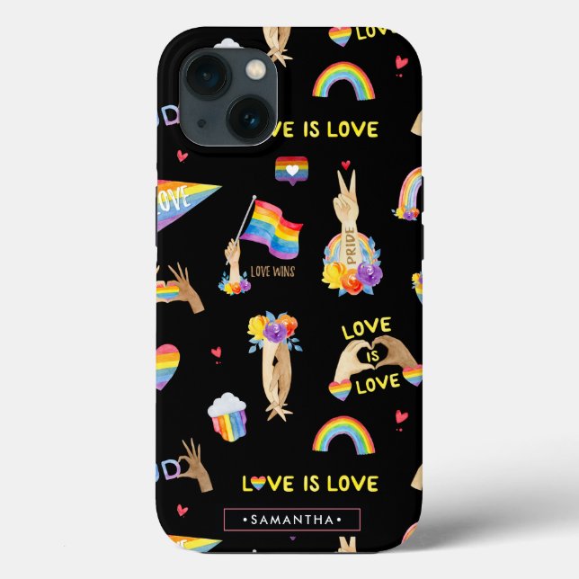 LGBTQ Regenbogen-Stolz-Muster | Monogramm Case-Mate iPhone Hülle (Rückseite)