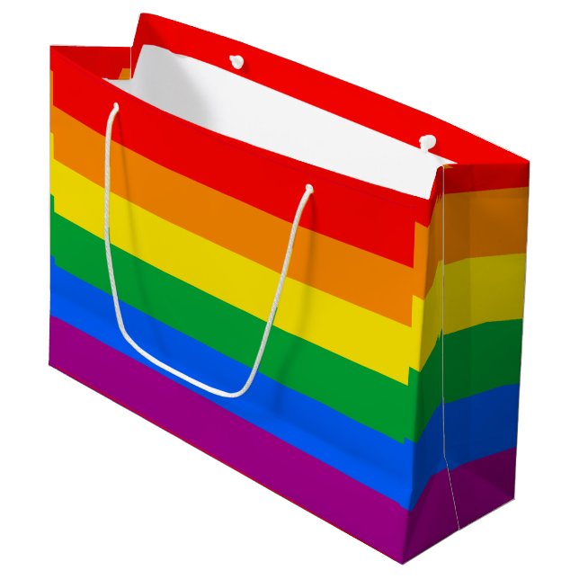 LGBTQ+-Regenbogenfarben Große Geschenktüte (Vorderseite Schrägansicht)