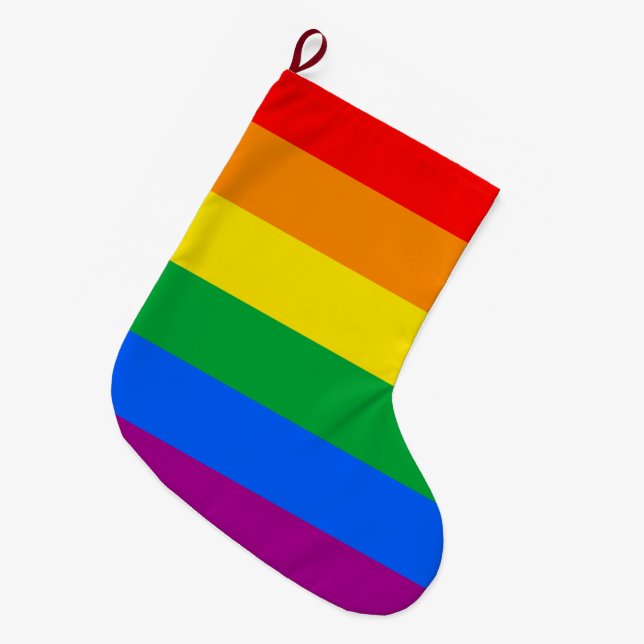 LGBTQ+-Regenbogenfarben Großer Weihnachtsstrumpf (Vorderansicht (hängend))