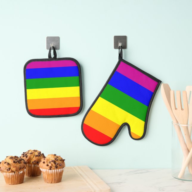LGBTQ+-Regenbogenfarben Ofenhandschuh & Topflappen-Set (Insitu (Hängend))