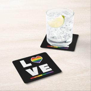 LGBTQ Regenbogenflagge Distressed Grunge Liebe Rechteckiger Pappuntersetzer