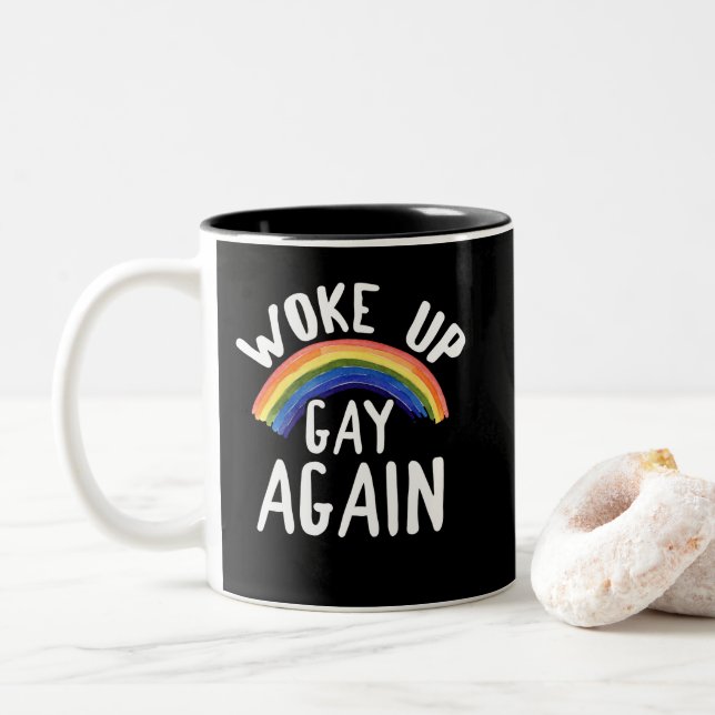 LGBTQ-Regenbogengeschenke Weckte wieder schwul Zweifarbige Tasse (Mit Donut)