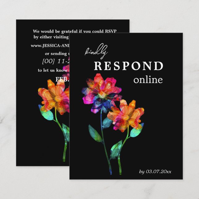 🌈 LGBTQ Respond Online  Petals & Pride  RSVP Karte (Vorne/Hinten)