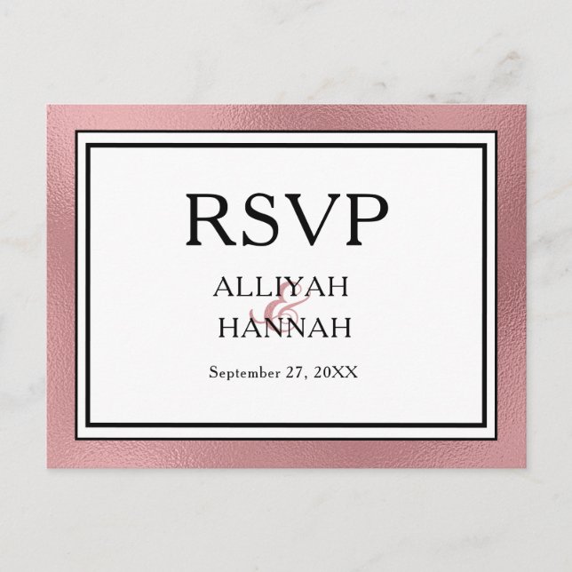 LGBTQ Rose Gold Modern Wedding RSVP Postkarte (Vorderseite)