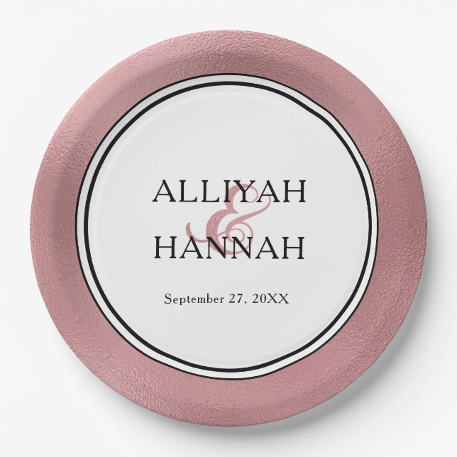 LGBTQ Rose Gold Moderne Hochzeitspapierplatte Pappteller (Vorderseite)