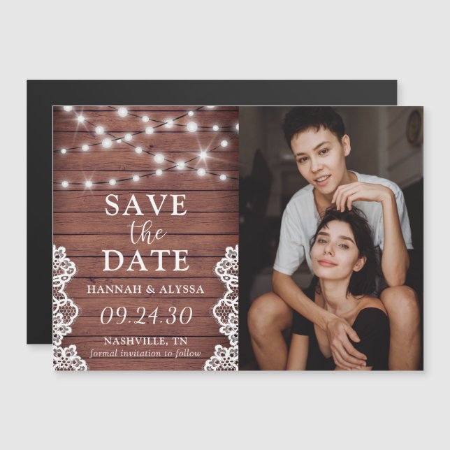 LGBTQ Rustic Lights Foto Magnetic Magneteinladung (Vorne/Hinten)