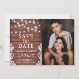 LGBTQ Rustic Lights Foto Save the Date Karte