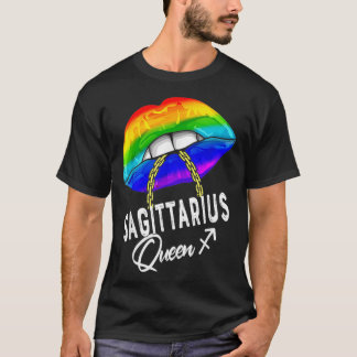 LGBTQ Sagittarius Königin Lips Zodiac Rainbow Gay  T-Shirt