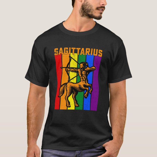 LGBTQ Sagittarius Zodiac Sign Vintage Astrology T-Shirt (Vorderseite)