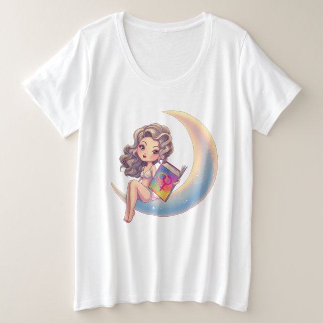 LGBTQ-sexy Frau sitzt auf dem Mond Große Größe T-Shirt (Design vorne)