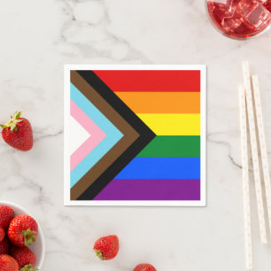 LGBTQ & Stolz - Regenbogen-Fortschrittsflagge Serviette