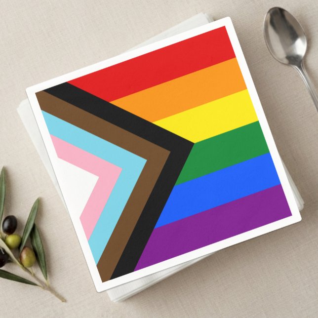 LGBTQ & Stolz - Regenbogen-Fortschrittsflagge Serviette (Progress Rainbow Flag Napkins)