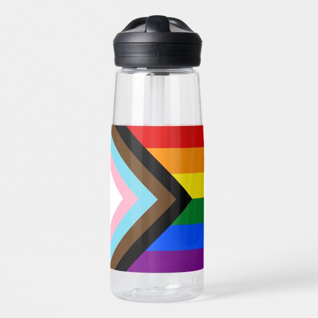 LGBTQ & Stolz - Regenbogen-Fortschrittsflagge Trinkflasche (Vorne)