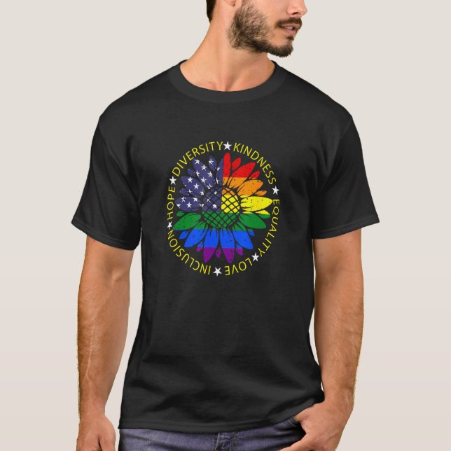 LGBTQ Sunflower USA Pride Rainbow Flag Patriotic A T-Shirt (Vorderseite)