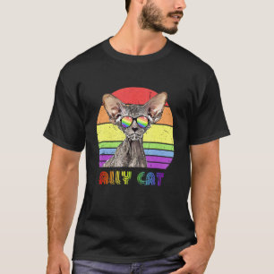Lgbtq Verbündeter Katze Regenbogen Schwulen Stolz  T-Shirt