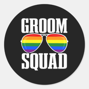 Lgbtq Wedding - Gay Pride Flag - Proud Groom - Gro Runder Aufkleber