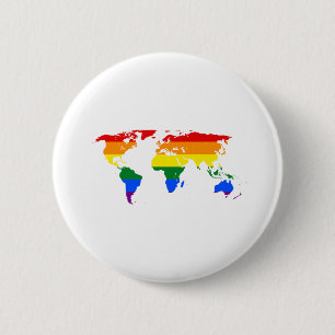 LGBTQ World Map Rainbow Button