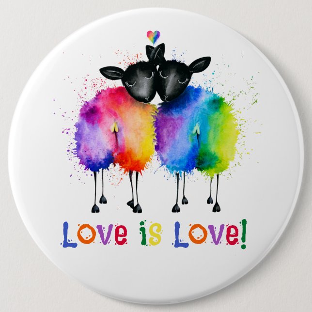 LGBTQ Zwei Regenbogenschafe Love Is Love  Button (Vorderseite)