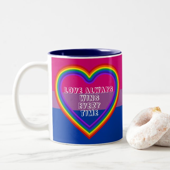 LGBTQAI Bisexuelles Flag mit Text Zweifarbige Tasse (Mit Donut)