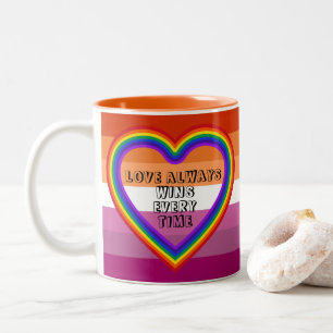 LGBTQAI Lesbische Flagge mit Text Zweifarbige Tasse