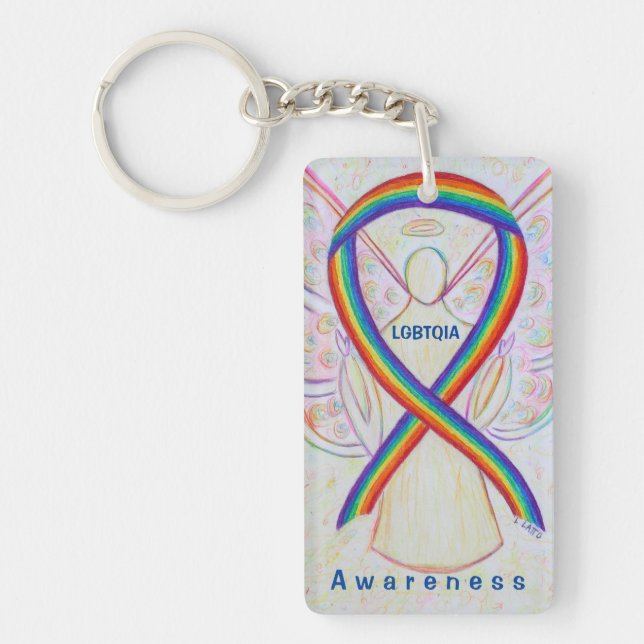 LGBTQIA Angel Rainbow Awareness Ribbon Schlüsselan Schlüsselanhänger (Vorderseite)