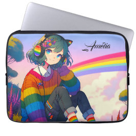 LGBTQIA+ Anime-Girl Lesbischer Prix Personalisiert Laptopschutzhülle