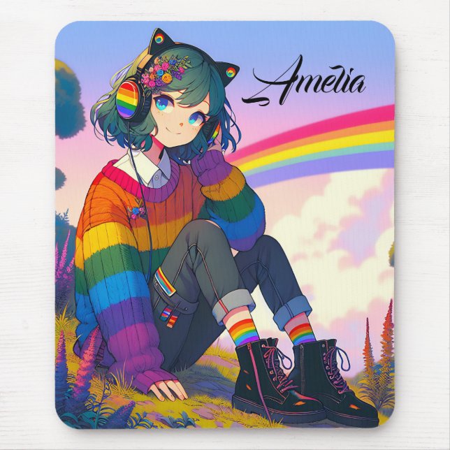 LGBTQIA+ Anime-Girl Lesbischer Prix Personalisiert Mousepad (Vorne)