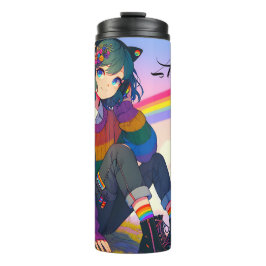 LGBTQIA+ Anime-Girl Lesbischer Prix Personalisiert Thermosbecher