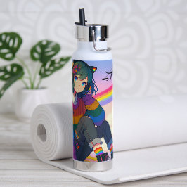LGBTQIA+ Anime-Girl Lesbischer Prix Personalisiert Trinkflasche