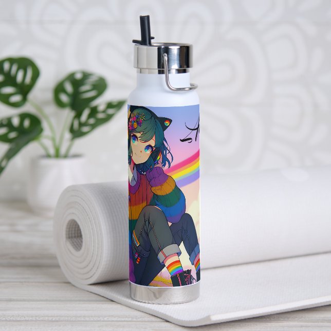 LGBTQIA+ Anime-Girl Lesbischer Prix Personalisiert Trinkflasche (Yoga)