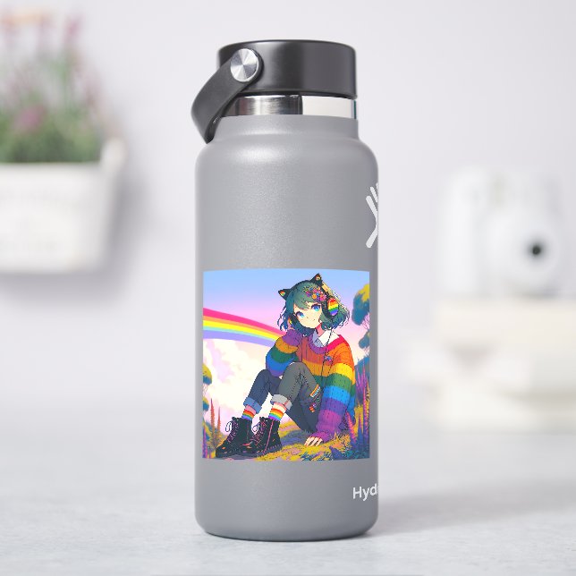 LGBTQIA+ Anime-Girl Lesbischer Stolz Aufkleber (HydroFlask)