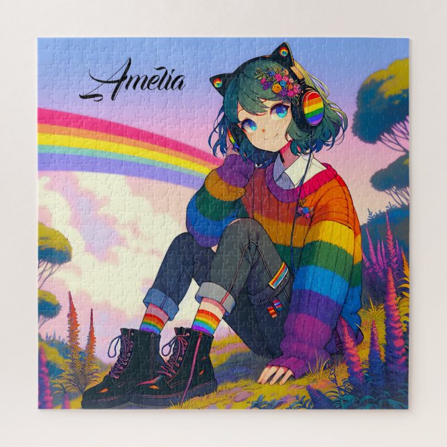 LGBTQIA+ Anime-Girl Lesbischer Stolz Puzzle (Vertikal)