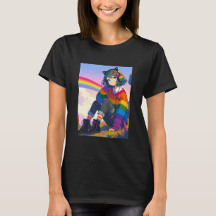 LGBTQIA+ Anime-Girl Lesbischer Stolz T-Shirt