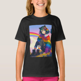LGBTQIA+ Anime-Girl Lesbischer Stolz T-Shirt