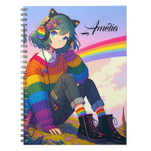 LGBTQIA+ Anime-Mädchen Lesben-Stolz Personalisiert Notizblock