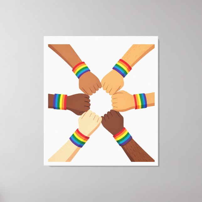LGBTQIA+ Einheitskreis mit Regenbogenarmbändern Leinwanddruck (Vorderseite)