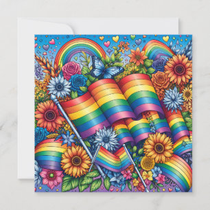 LGBTQIA+-Fahnen, Regenbögen, Blume Einladung