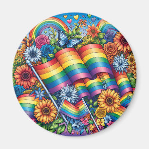 LGBTQIA+-Fahnen, Regenbögen, Blume Magnet