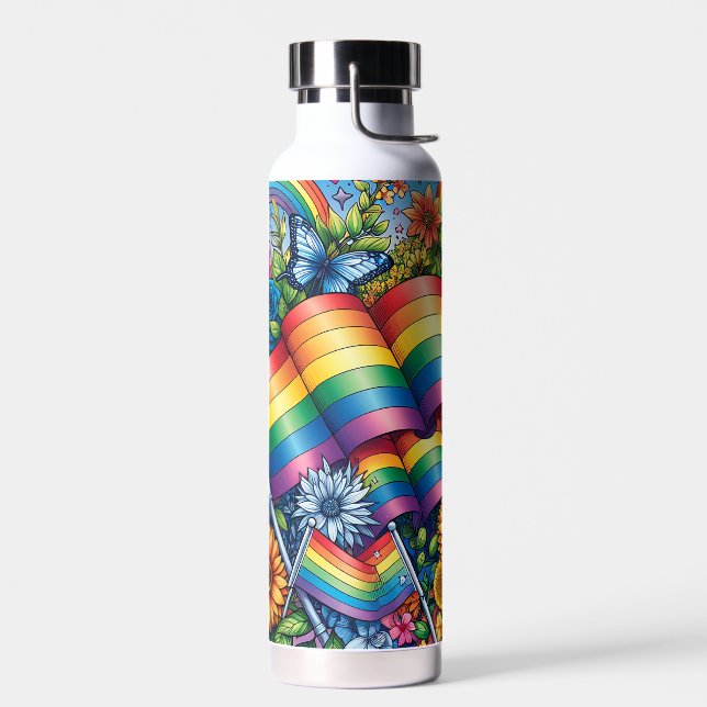 LGBTQIA+-Fahnen, Regenbögen, Blume Trinkflasche (Links)