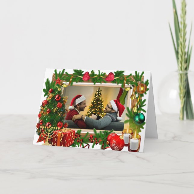 LGBTQIA+ Happy Holidays Subtile Image-Text Custom Karte (Vorderseite)