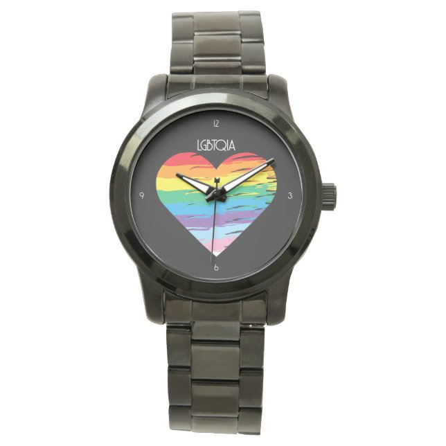 LGBTQIA HERZ, Liebe mit Regenbogen Armbanduhr (Vorderseite)