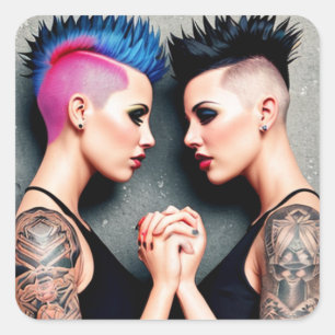 LGBTQIA+ Pride Lesben mit Händen Quadratischer Aufkleber