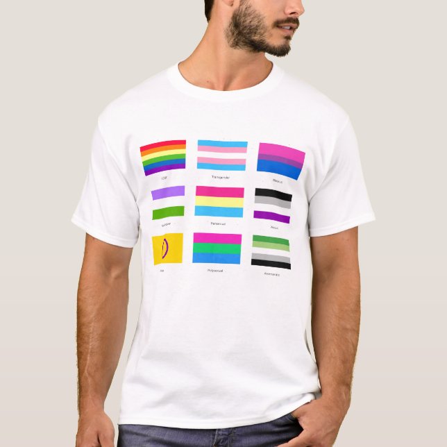 LGBTQIA Prix 9 x FLAGS Rainbow Awareness Chic und T-Shirt (Vorderseite)