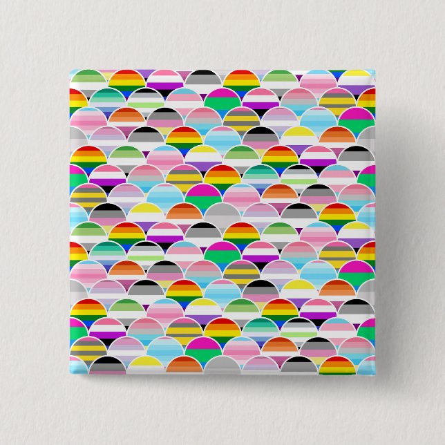 LGBTQIA+ Queer gewellte Pride-Flaggen-Fans Button (Vorderseite)