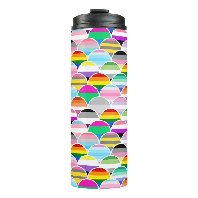 LGBTQIA+ Queer gewellte Pride-Flaggen-Fans Thermosbecher (Vorderseite)