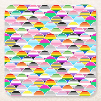 LGBTQIA+ Queer Scalloped Pride Flag Fans Rechteckiger Pappuntersetzer