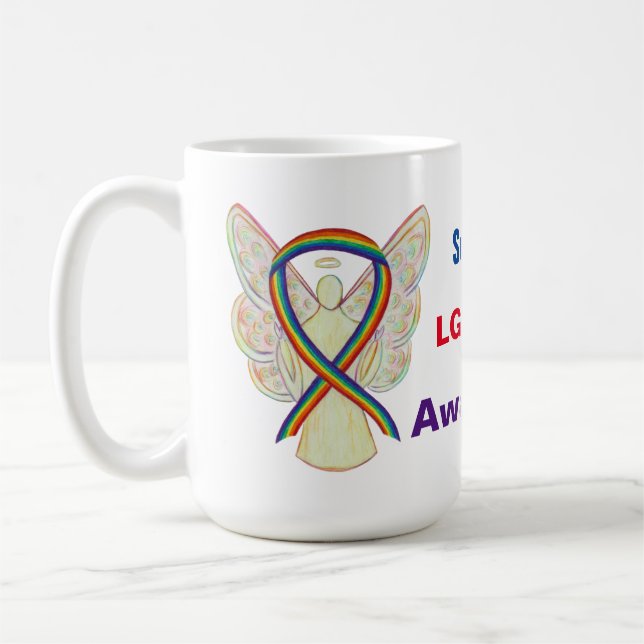 LGBTQIA Rainbow Awareness Ribbon Angel Coffee Tass Kaffeetasse (Links)